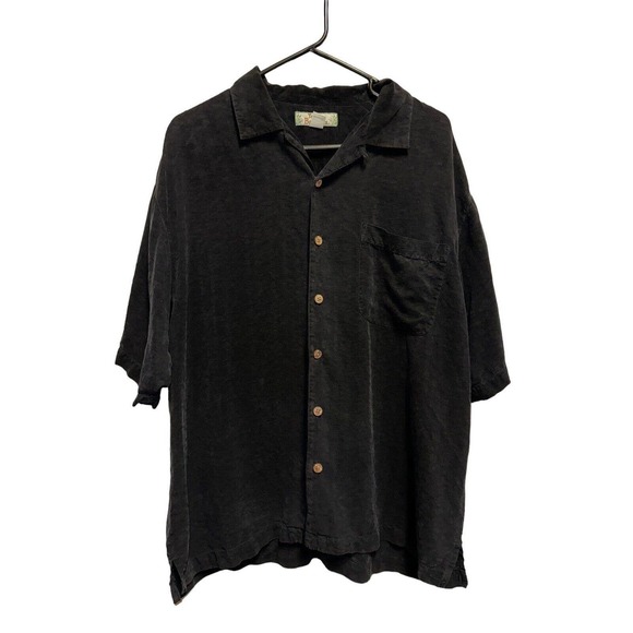 Tommy Bahama Other - Tommy Bahama Hawaiian Button Shirt Mens Sz Large Black 100% Silk Short Sleeve